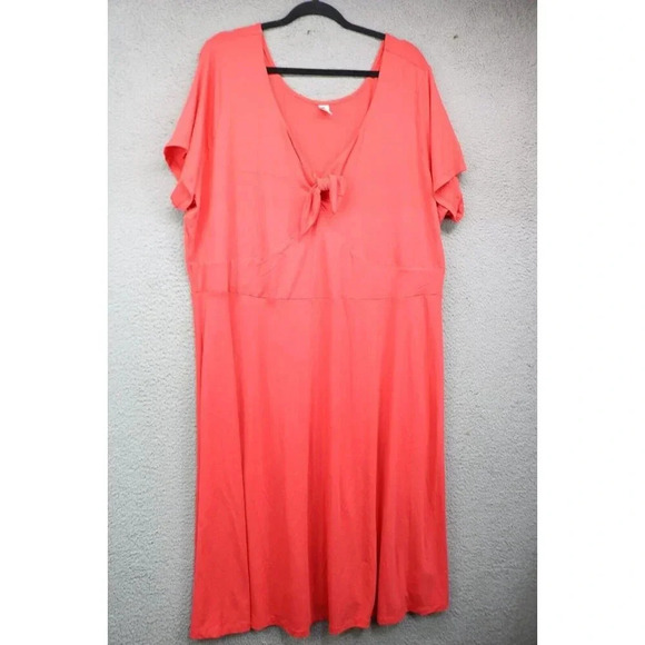 Old Navy Red Midi Dress-Size 3X-Plus Size-Tie Front V-Neck - Picture 1 of 7